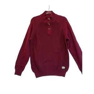 Weatherproof Vintage Burgundy Cotton Henley Sweater Sz L Ribbed Knit Cabincore